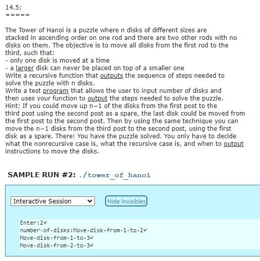 14 5 The Tower Of Hanoi Is A Puzzle Where N Disks Of Different Sizes Are Stacked In Ascending Order On One Rod An 1