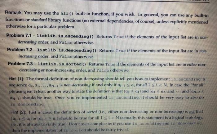 X Problem 7 Order Testing 3 X 5 Points All Functions You Are Asked To Define For This Problem Should Accept The Same 2