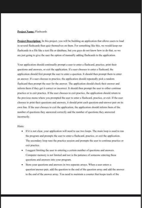 Project Name Flashcards Project Description In This Project You Will Be Building An Application That Allows Users To 2