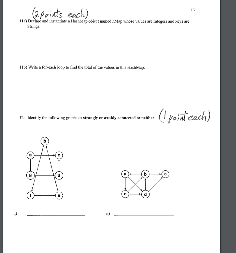 16 2 Points Each 11a Declare And Instantiate A Hashmap Object Named Hmap Whose Values Are Integers And Keys Are Strin 1