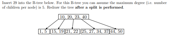 Insert 29 Into The B Tree Below For This B Tree You Can Assume The Maximum Degree I E Number Of Children Per Node Is 1