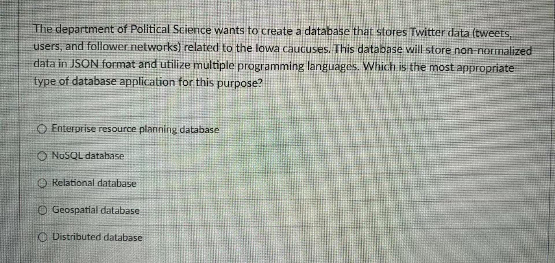 A The Department Of Political Science Wants To Create A Database That Stores Twitter Data Tweets Users And Follower N 1