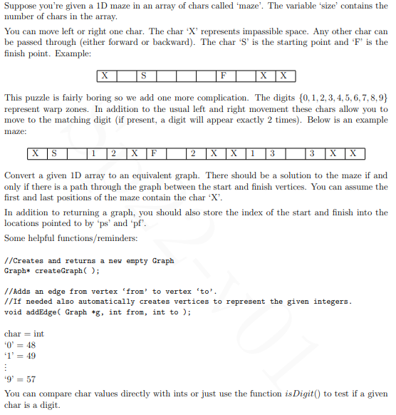 Suppose You Re Given A 1d Maze In An Array Of Chars Called Maze The Variable Size Contains The Number Of Chars In Th 1