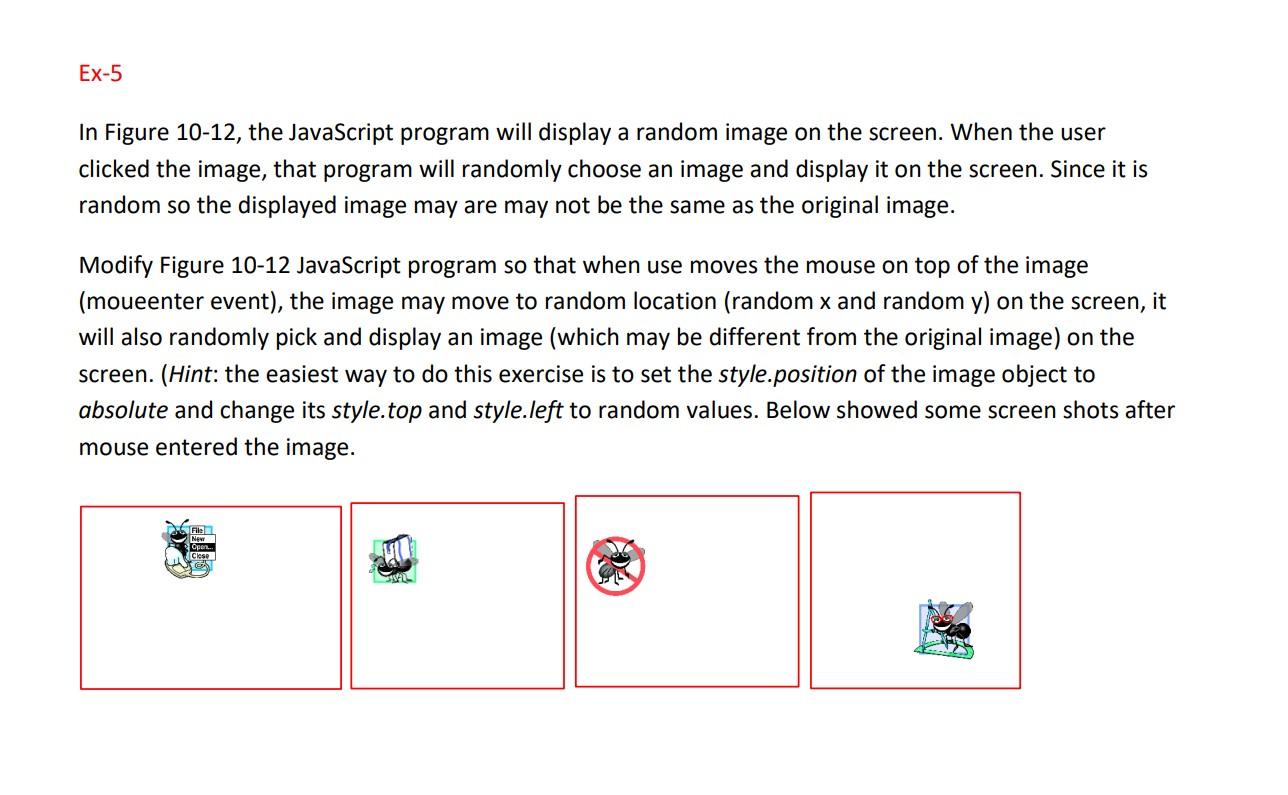 Ex 5 In Figure 10 12 The Javascript Program Will Display A Random Image On The Screen When The User Clicked The Image 1