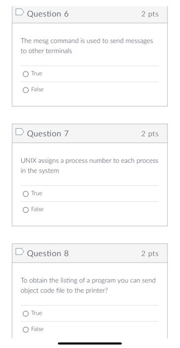 D Question 1 2 Pts To Use The Write Command You Must Know The User Id Of The Person You Want To Communicate With True O 3