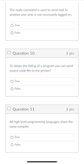 D Question 1 2 Pts To Use The Write Command You Must Know The User Id Of The Person You Want To Communicate With True O 4
