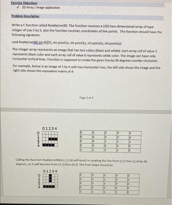 Exercise Objectives 2d Array Image Application Problem Description Write A C Function Called Rotateline90 The Funct 1