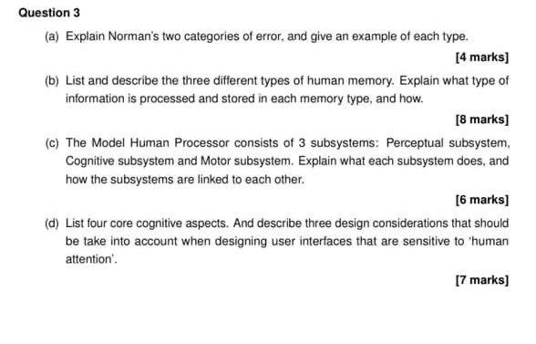 Question 3 A Explain Norman S Two Categories Of Error And Give An Example Of Each Type 4 Marks B List And Descri 1