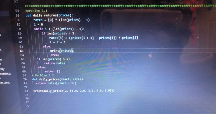 Way Around Problem 3 1 Numlib Daily Returns 5 Points Define A Function Called Numlib Daily Returns Which Accepts 2