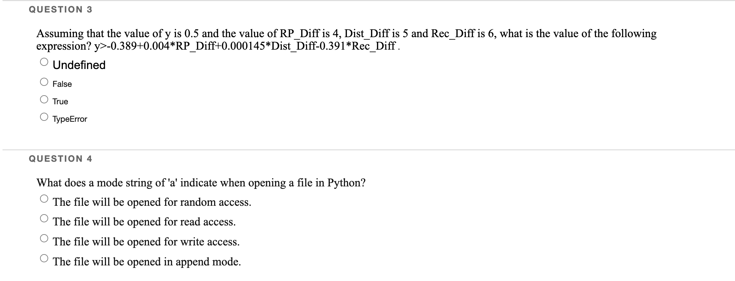 Question 3 Assuming That The Value Of Y Is 0 5 And The Value Of Rp Diff Is 4 Dist Diff Is 5 And Rec Diff Is 6 What Is 1