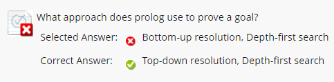 What Approach Does Prolog Use To Prove A Goal X Selected Answer Bottom Up Resolution Depth First Search Correct Answe 1