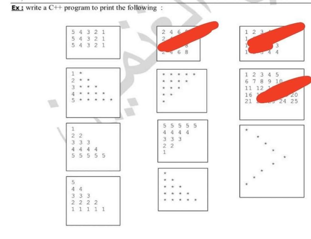 Ex Write A Ch Program To Print The Following 2 4 6 5 4 3 2 1 5 4 3 2 1 5 4 3 2 1 3 1 2 3 4 5 6 7 8 9 10 11 12 16 20 2 1