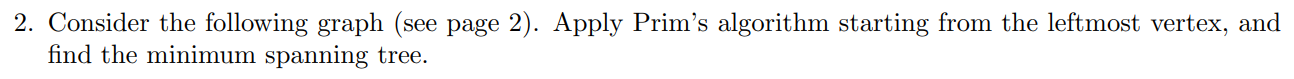 2 Consider The Following Graph See Page 2 Apply Prim S Algorithm Starting From The Leftmost Vertex And Find The Min 1