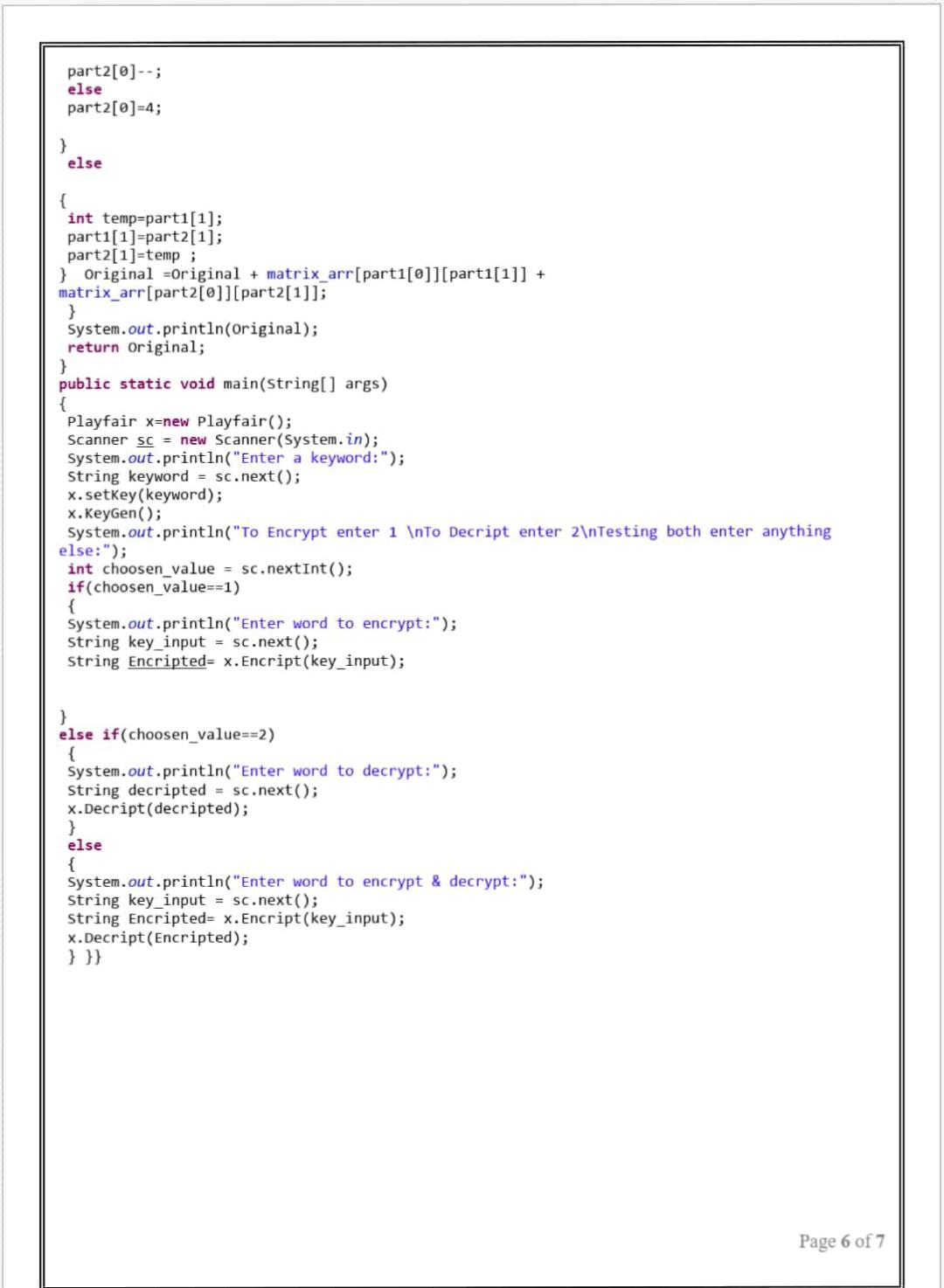 Course Name Information Security Classic Ciphers Substitution Encryption With Playfair Cipher Bellows A Java Code Of 5