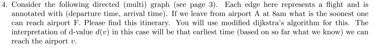 4 Consider The Following Directed Multi Graph See Page 3 Each Edge Here Represents A Flight And Is Annotated With 1