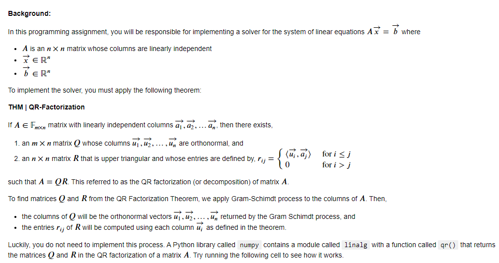 Background In This Programming Assignment You Will Be Responsible For Implementing A Solver For The System Of Linear E 1