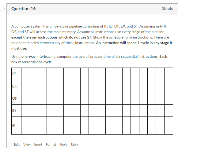 D Question 16 10 Pts A Computer System Has A Five Stage Pipeline Consisting Of If Id Of Ex And St Assuming Only If 1