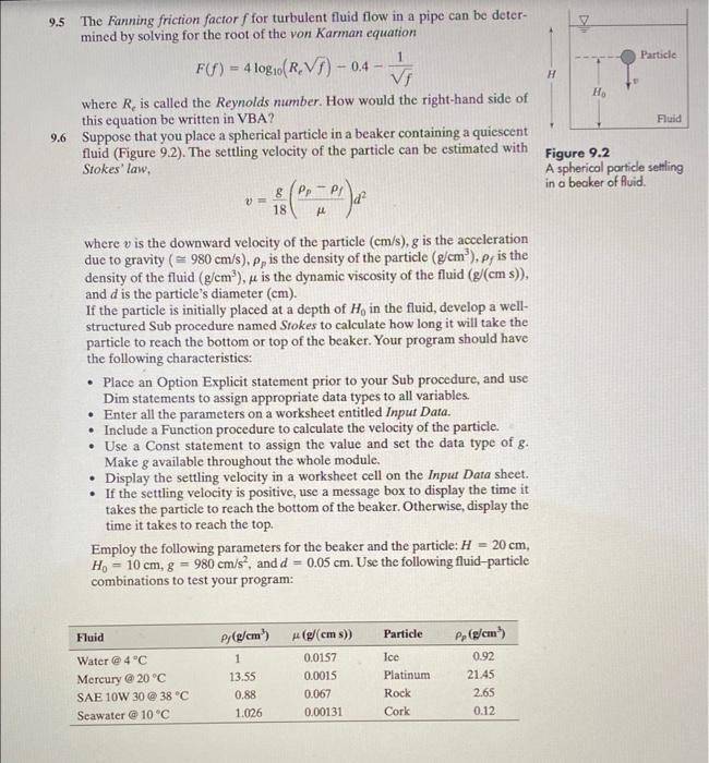 V Particle H Ho 9 5 The Fanning Friction Factor F For Turbulent Fluid Flow In A Pipe Can Be Deter Mined By Solving For 1