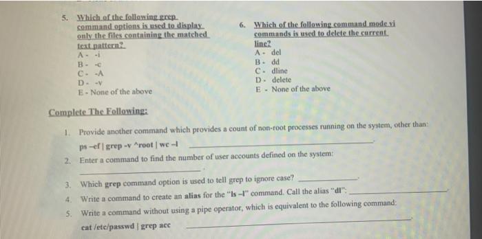 True False Circle Tor E 1 Tor F A Pipe Symbol Sends Output From One Command As Input To The Next Command 2 Tor F 2