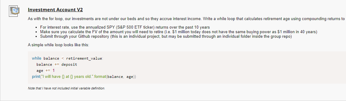 Investment Account V2 As With The For Loop Our Investments Are Not Under Our Beds And So They Accrue Interest Income W 1