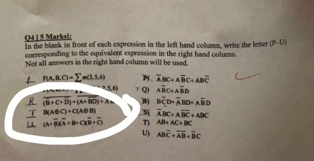 0415 Marks In The Blank In Front Of Each Expression In The Left Hand Column Write The Letter P U Corresponding To Th 1