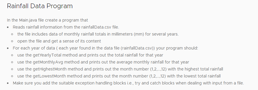 Rainfall Data Program In The Main Java File Create A Program That Reads Rainfall Information From The Rainfalldata C 1