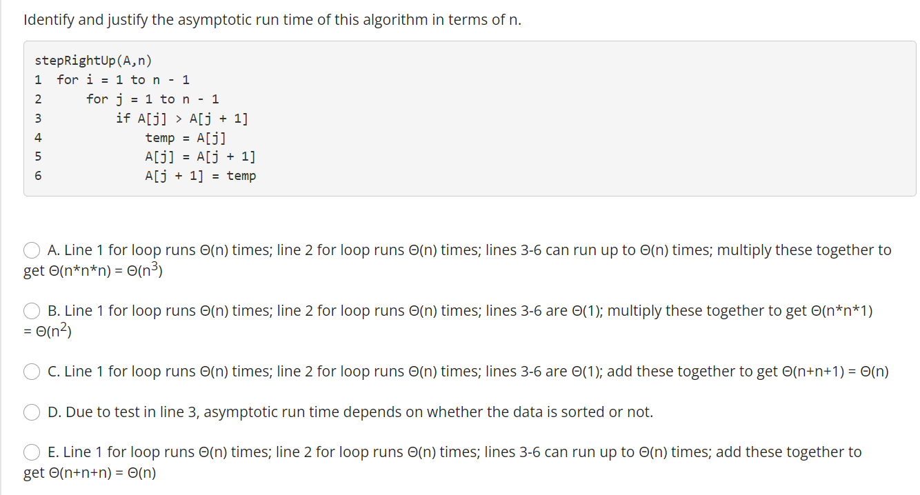 Identify And Justify The Asymptotic Run Time Of This Algorithm In Terms Of N Nm Un Steprightup A N 1 For I 1 To N 1