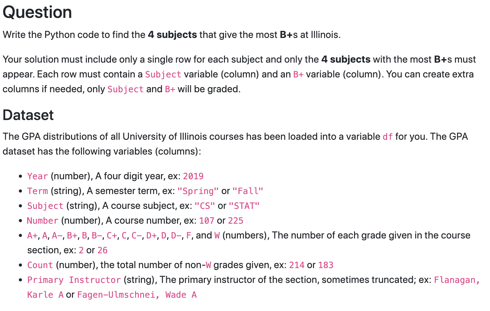 Question Write The Python Code To Find The 4 Subjects That Give The Most Bus At Illinois Your Solution Must Include Onl 1