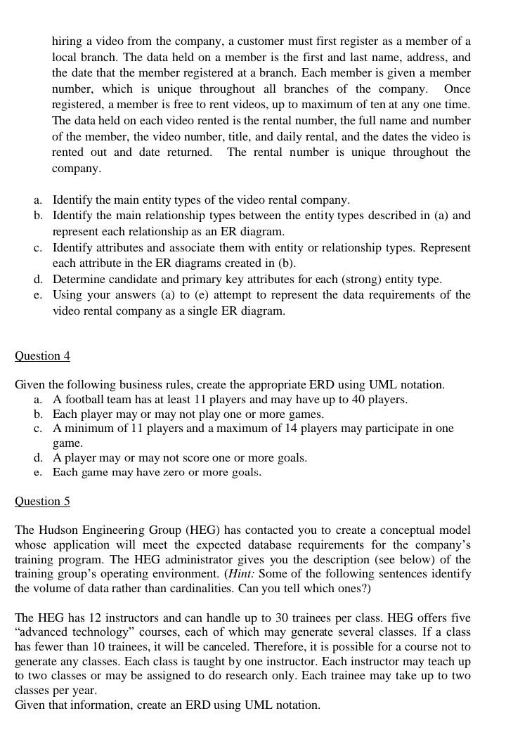 Question 1 Create An Er Diagram For Each Of The Following Descriptions A Each Company Operates Four Departments And E 2