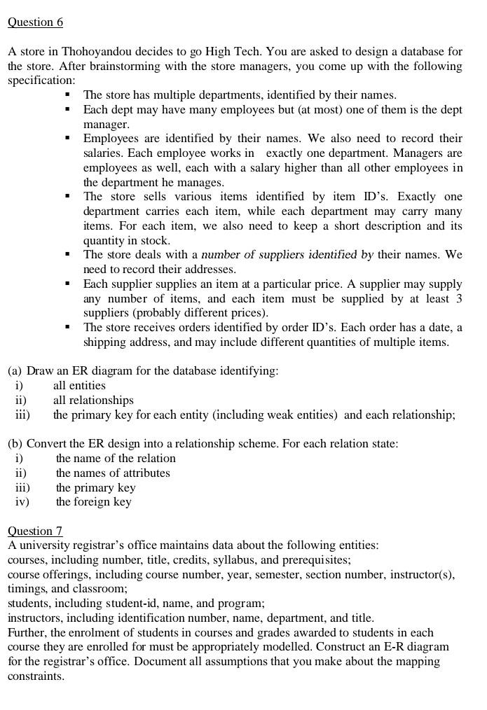 Question 1 Create An Er Diagram For Each Of The Following Descriptions A Each Company Operates Four Departments And E 3