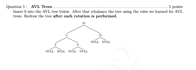 Question 5 Avl Trees 5 Points Insert 6 Into The Avl Tree Below After That Rebalance The Tree Using The Rules 1