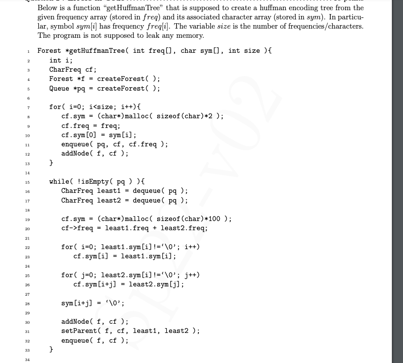 Below Is A Function Get Huffman Tree That Is Supposed To Create A Huffman Encoding Tree From The Given Frequency Array 1