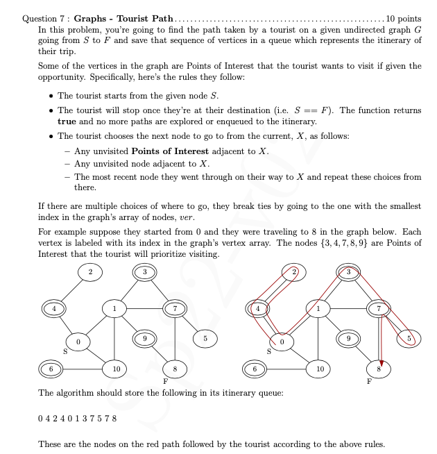 Question 7 Graphs Tourist Path 10 Points In This Problem You Re Going To Find The Path Taken By A Tourist On A Gi 1