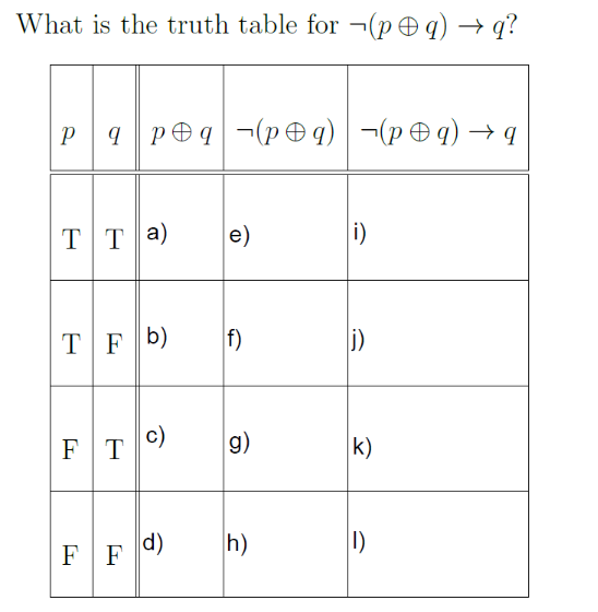 What Is The Truth Table For Pq Q P 9 Pq Pq Pq 9 Tt A E E I Tf B F J C Ft G K K Fif D H 1 1