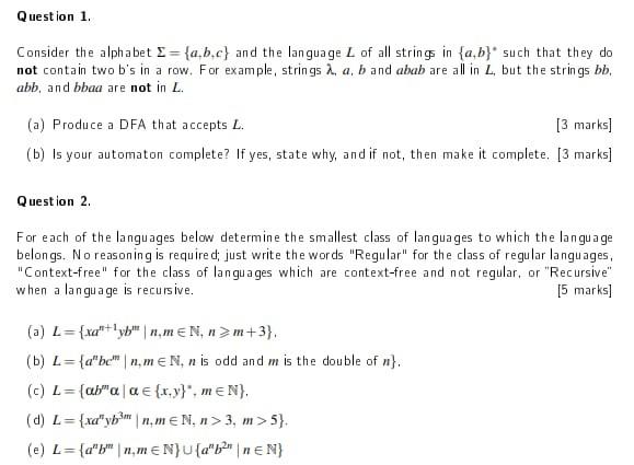 Question 1 Consider The Alphabet I A B C And The Language L Of All String In A B Such That They Do Not Contain Tw 1