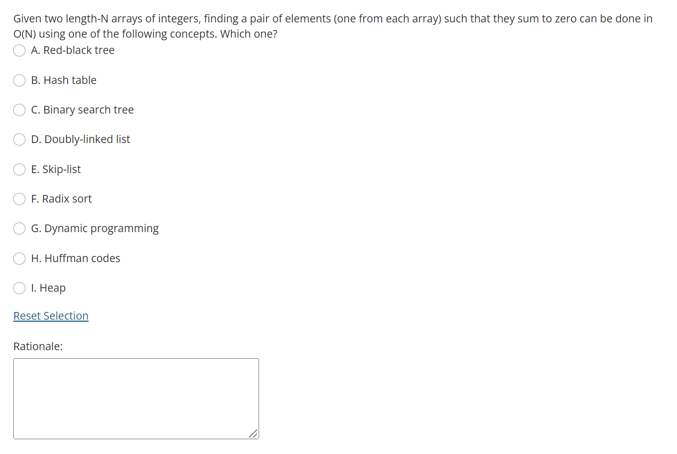 Given Two Length N Arrays Of Integers Finding A Pair Of Elements One From Each Array Such That They Sum To Zero Can B 1