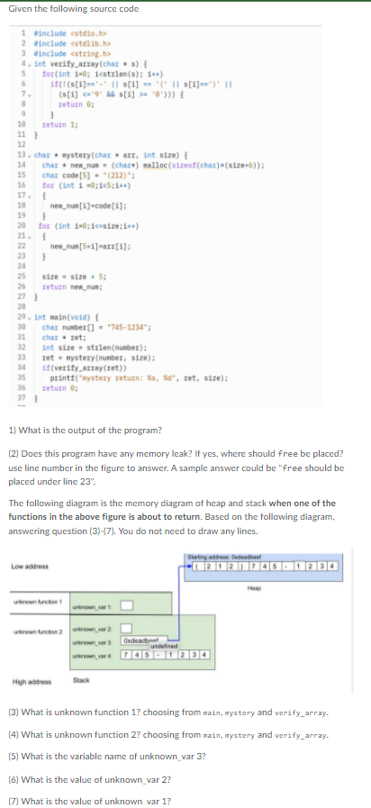 Given The Following Source Code 1 Include Stdio H 2 Include Stdlib H 3 Include String H 4 Int Verify Array Chars 1