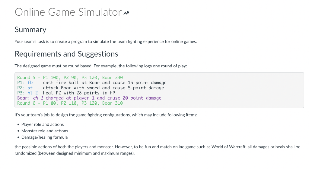 Online Game Simulator At Summary Your Team S Task Is To Create A Program To Simulate The Team Fighting Experience For On 1