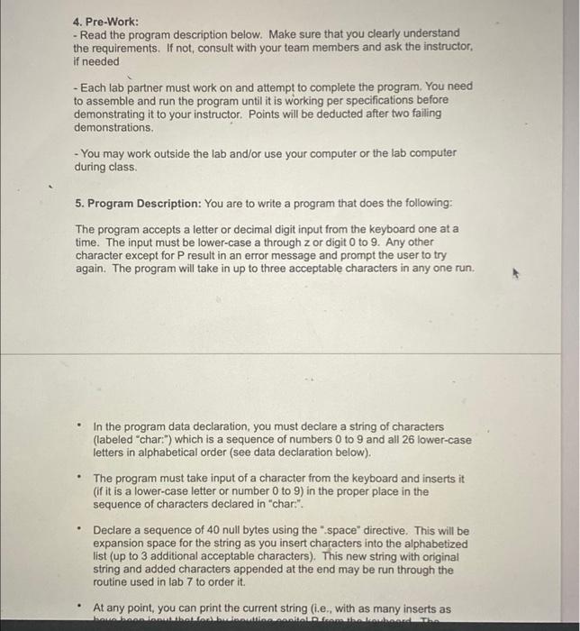 4 Pre Work Read The Program Description Below Make Sure That You Clearly Understand The Requirements If Not Consu 1