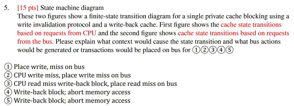 5 15 Pts State Machine Diagram These Two Figures Show A Finite State Transition Diagram For A Single Private Cache Bl 1