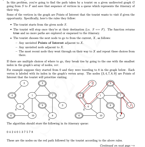 In This Problem You Re Going To Find The Path Taken By A Tourist On A Given Undirected Graph G Going From S To F And Sa 1