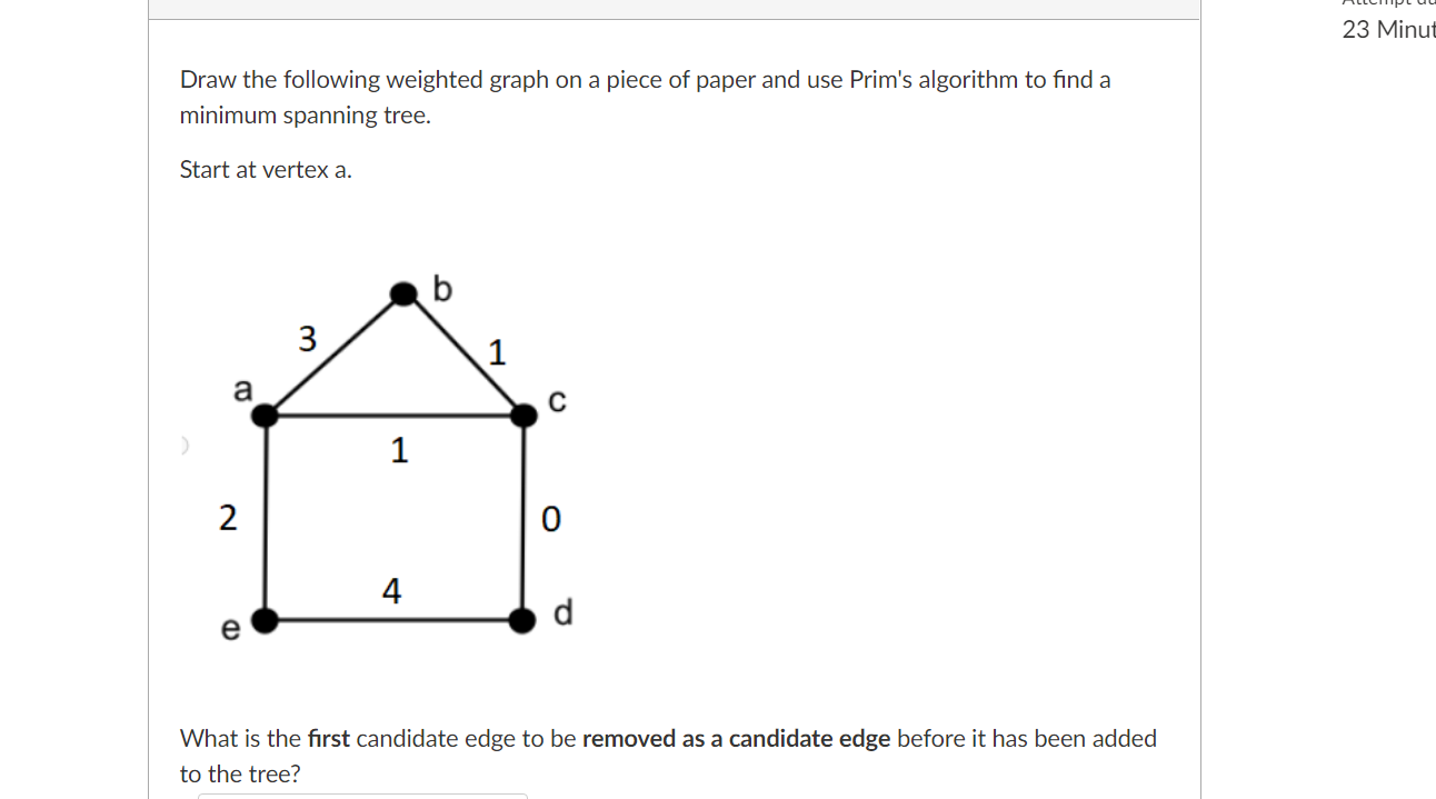 23 Minut Draw The Following Weighted Graph On A Piece Of Paper And Use Prim S Algorithm To Find A Minimum Spanning Tree 1