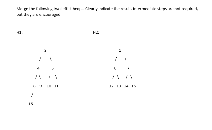 Merge The Following Two Leftist Heaps Clearly Indicate The Result Intermediate Steps Are Not Required But They Are En 1