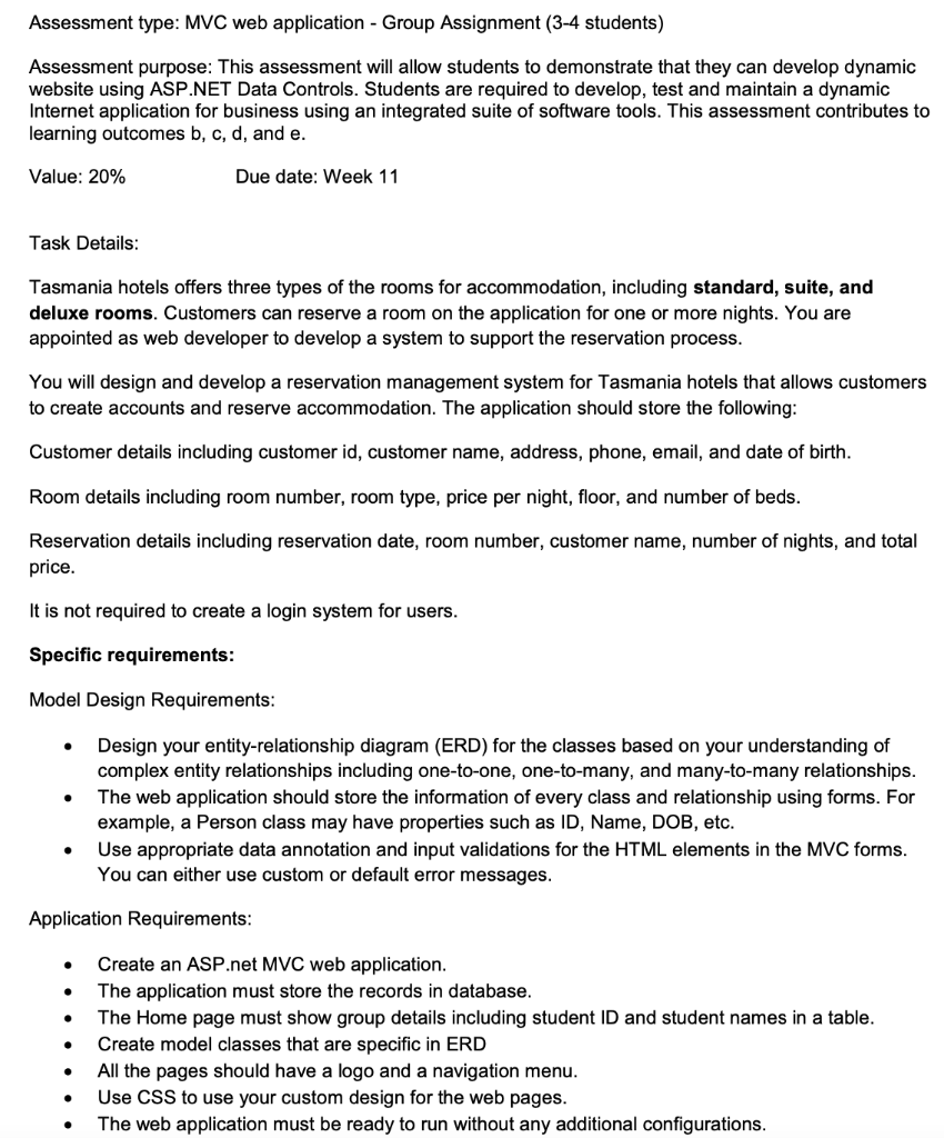 Assessment Type Mvc Web Application Group Assignment 3 4 Students Assessment Purpose This Assessment Will Allow St 1