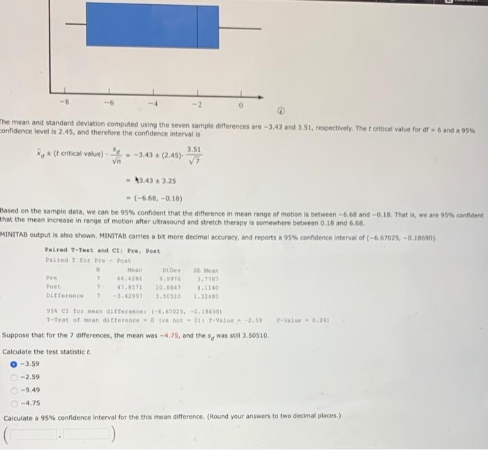 Mail Let S Use The Data From Example 11 5 To Estimate The Difference In Mean Range Of Motion Prior To Treatment And The 2
