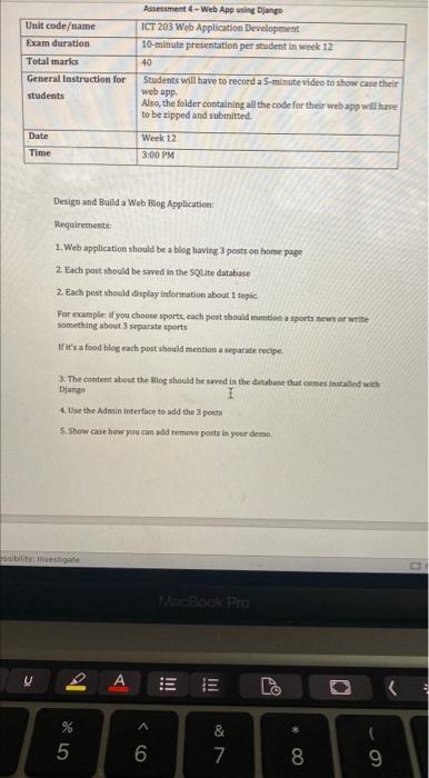 Unit Code Name Exam Duration Total Marks General Instruction For Students Assessment 4 Web App Using Django Ict 203 Web 1