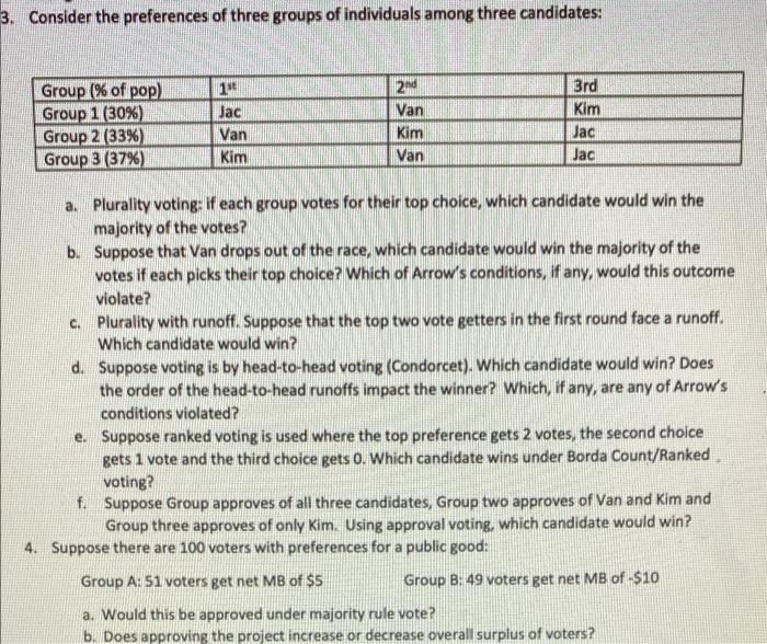 3 Consider The Preferences Of Three Groups Of Individuals Among Three Candidates Group Of Pop Group 1 30 Group 1