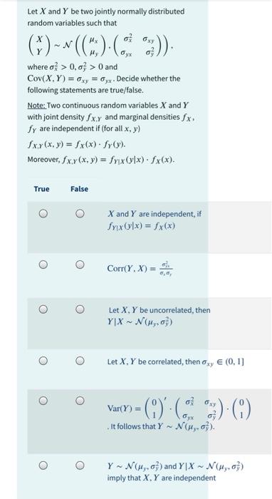 Transcribed Image Text From This Questionlet X And Y Be Two Jointly Normally Distributed Random Variables Such That Of O 1