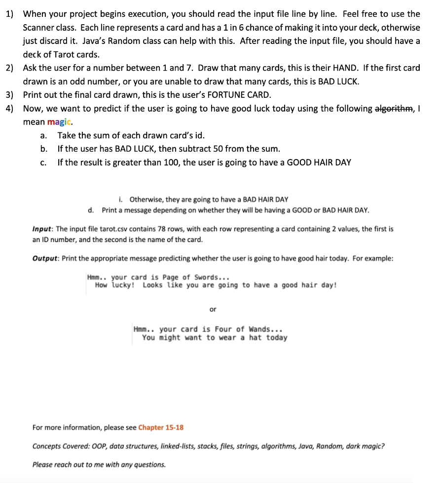 1 When Your Project Begins Execution You Should Read The Input File Line By Line Feel Free To Use The Scanner Class 1