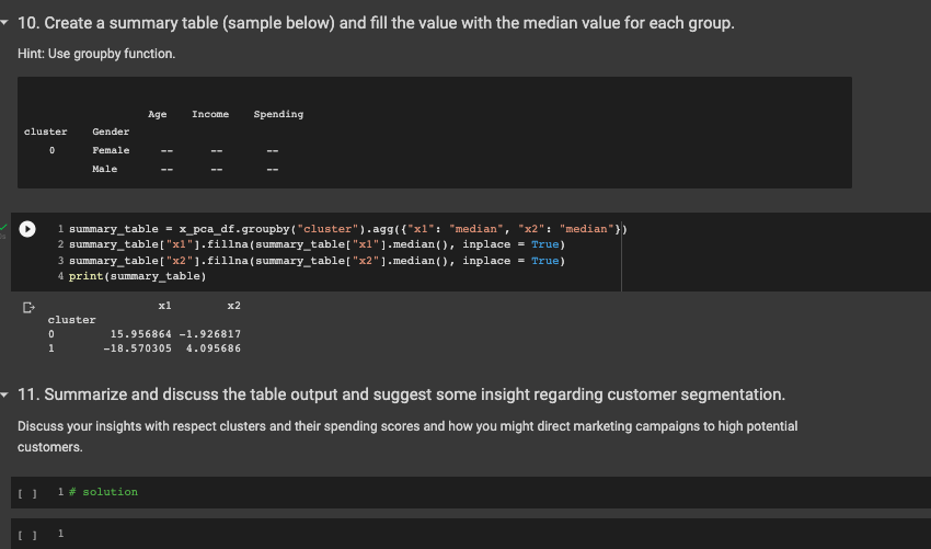 10 Create A Summary Table Sample Below And Fill The Value With The Median Value For Each Group Hint Use Groupby Fun 1